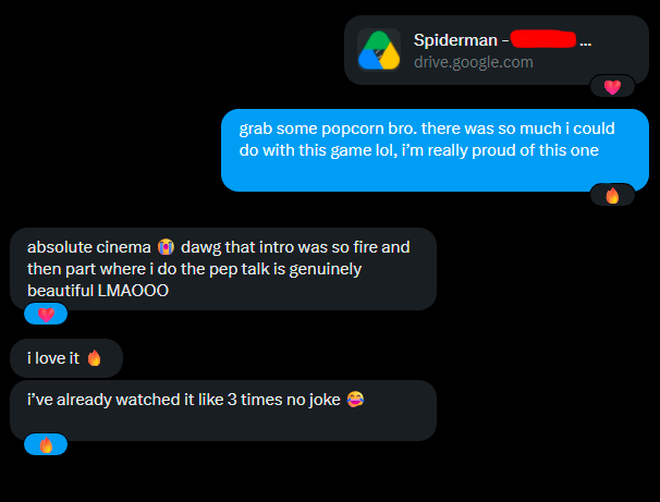 Client feedback praising the cinematic intro and pacing